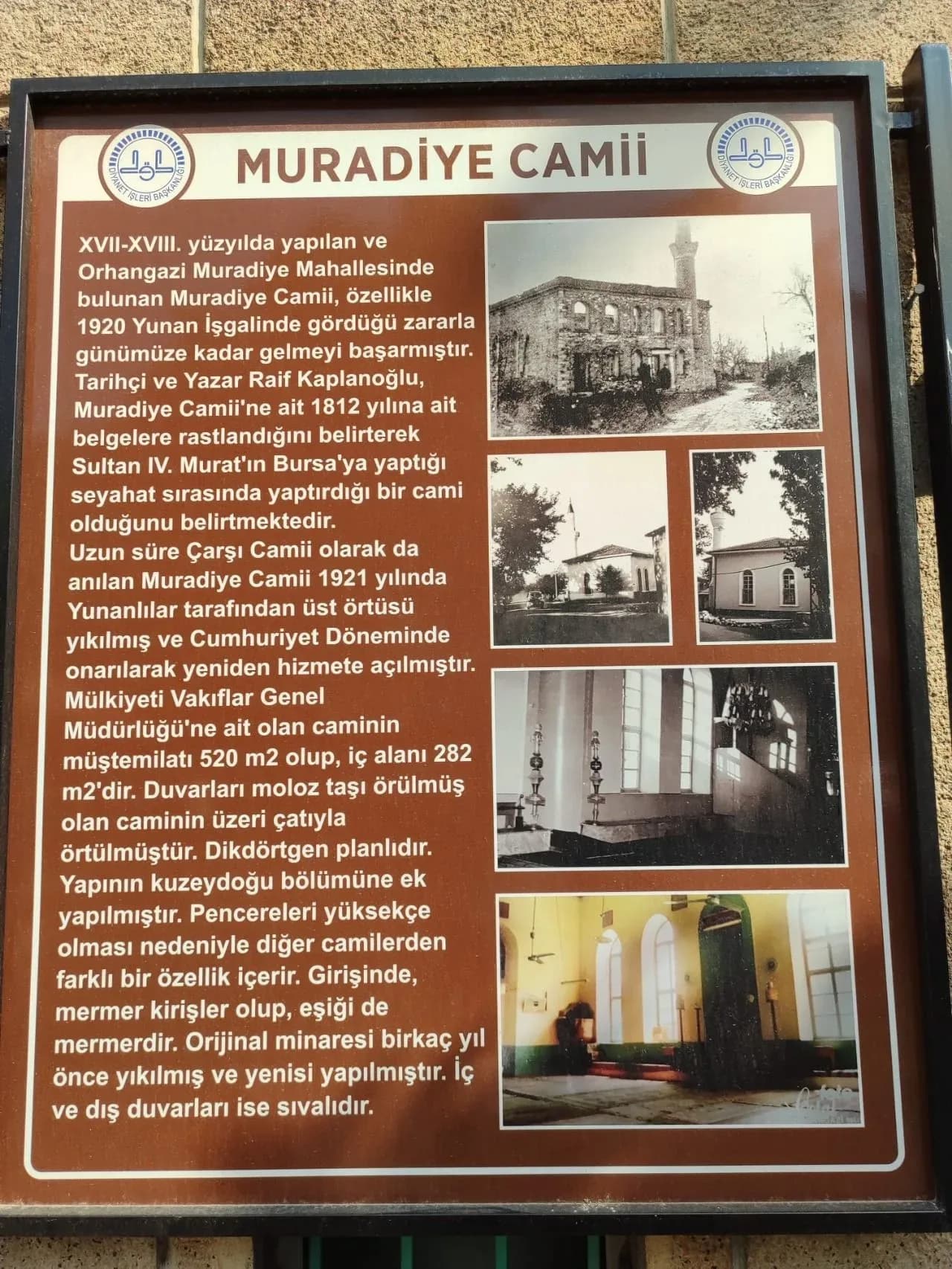 Tarihi Muradiye Camii’ne tanıtım levhası